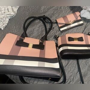 Stylish Pink and Black Women's Bag Set